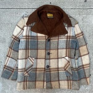 Vintage plaid wool jacket with Sherpa lining
